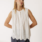 Indi & Cold Pintuck Broderie Top / Off White
