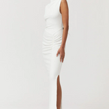 Jacqui Rouched Front Midi Dress / White