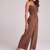 Bella Dahl Wide Leg smocked Ruffle Jumpsuit / Brown