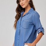 Bella Dahl Split Back Button Down Shirt - Moonlit Haze Wash