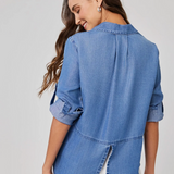 Bella Dahl Split Back Button Down Shirt - Moonlit Haze Wash