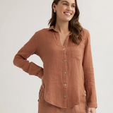 Bella Dahl Pocket Button Down Linen Shirt - Terracotta Brown