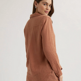 Bella Dahl Pocket Button Down Linen Shirt - Terracotta Brown