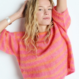 American Vintage Nenybay Short Sleeve Jumper / Fluro Orange Stripe Biscuit