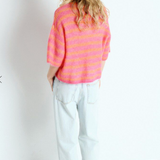 American Vintage Nenybay Short Sleeve Jumper / Fluro Orange Stripe Biscuit