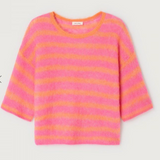 American Vintage Nenybay Short Sleeve Jumper / Fluro Orange Stripe Biscuit
