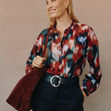Bella Dahl Mandarin Collar Button Down / Blurred Floral