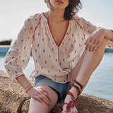 Marie Louise De Monterey Tulip Blouse Red/Ecru