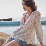 Marie Louise De Monterey Tulip Blouse Red/Ecru