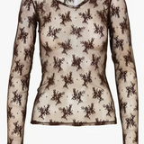 Imperial Fitted round neck top with lace trim - Brown