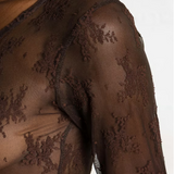 Imperial Fitted round neck top with lace trim - Brown