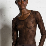 Imperial Fitted round neck top with lace trim - Brown