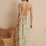 CaCay Jari Printed Long Dress / Medium Green