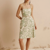 CaCay Jari Dress with Straight Neckline and Print / Medium Green