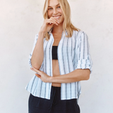 Bella Dahl Clean Split Back Button Down Shirt / Black And White Shadow Stripe