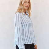 Bella Dahl Clean Split Back Button Down Shirt / Black And White Shadow Stripe
