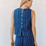 Bella Dahl Sleeveless Button Back Top / Indigo Stripe