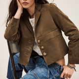 Ba&sh Morfeo Suede Leather Jacket / Olive