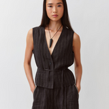 Diega Gapio Linen Waistcoat / Noir-Ecru