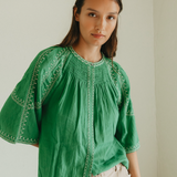 Indi & Cold Embroidered Smock Blouse / Green