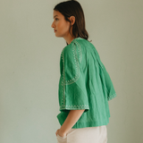 Indi & Cold Embroidered Smock Blouse / Green