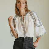 Indi & Cold Embroidered Smock Blouse / Ecru