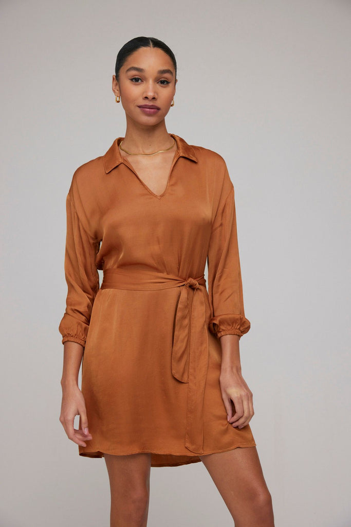 Bella Dahl Elastic Waist Tunic Dress Tawny Copper