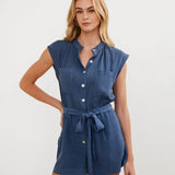 Bella Dahl Cap Sleeve Pocket Romper / Midnight Surf