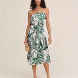 Bella Dahl Flowy Strapless Midi Dress / Palm Paradise Print