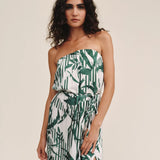 Bella Dahl Flowy Strapless Midi Dress / Palm Paradise Print