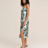 Bella Dahl Flowy Strapless Midi Dress / Palm Paradise Print
