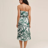 Bella Dahl Flowy Strapless Midi Dress / Palm Paradise Print