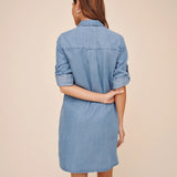 Bella Dahl A Line Rolled Tab Sleeve Dress / Indigo Harbor Wash