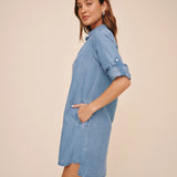 Bella Dahl A Line Rolled Tab Sleeve Dress / Indigo Harbor Wash