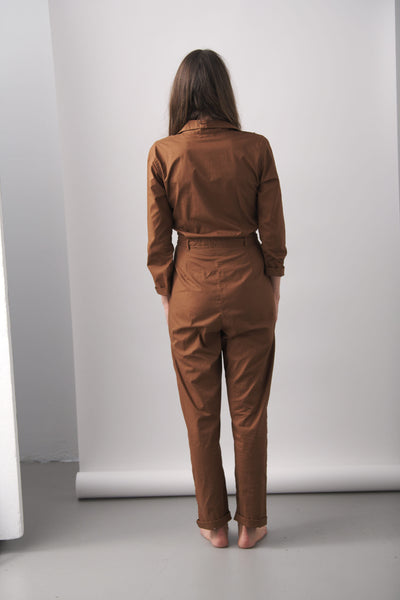 Cotton Long Sleeve Jumpsuit Brown