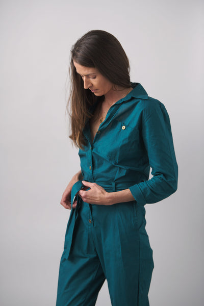 Cotton Long Sleeve Jumpsuit Teal