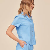 Bella Dahl Short Sleeve Pocket Button Down / Tidal Blue