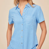 Bella Dahl Short Sleeve Pocket Button Down / Tidal Blue