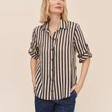 Bella Dahl Split Back Shirt / Black Ecru Stripe