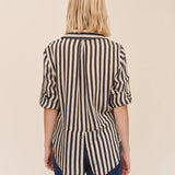 Bella Dahl Split Back Shirt / Black Ecru Stripe