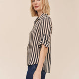 Bella Dahl Split Back Shirt / Black Ecru Stripe