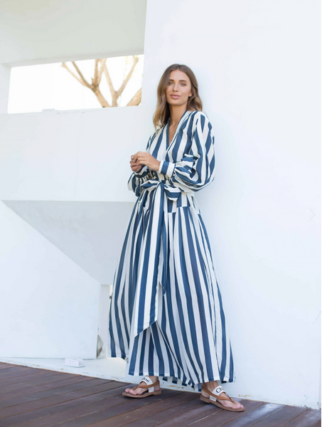 Harlow Dress - Blue/Ivory Stripe