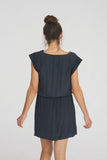 Amelie Drawstring Dress Silk Washed Navy
