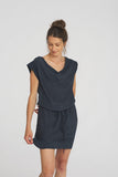 Amelie Drawstring Dress Silk Washed Navy